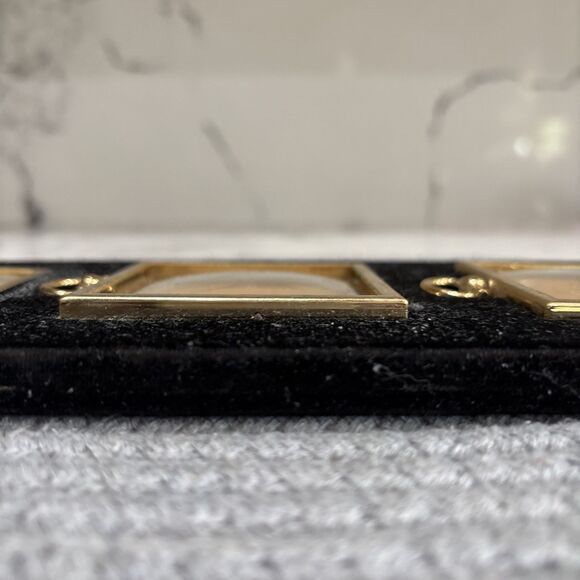 Antique Art Deco Black Velvet And Brass Convex Picture Frame 3 Picture Hang Only - Picture 8 of 10